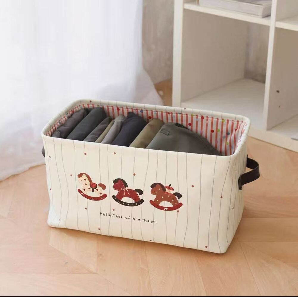 Rocking Horse Print Foldable Fabric Storage Basket with Handle